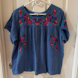 Vibrant Blue Embroidered Blouse